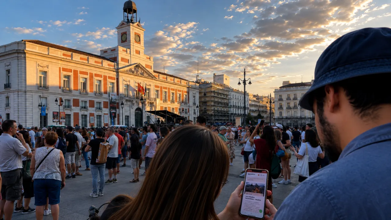 Personas jugando con Escapeo en la Puerta del Sol de Madrid