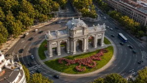 Vista aérea de la Puerta de Alcalá en Madrid